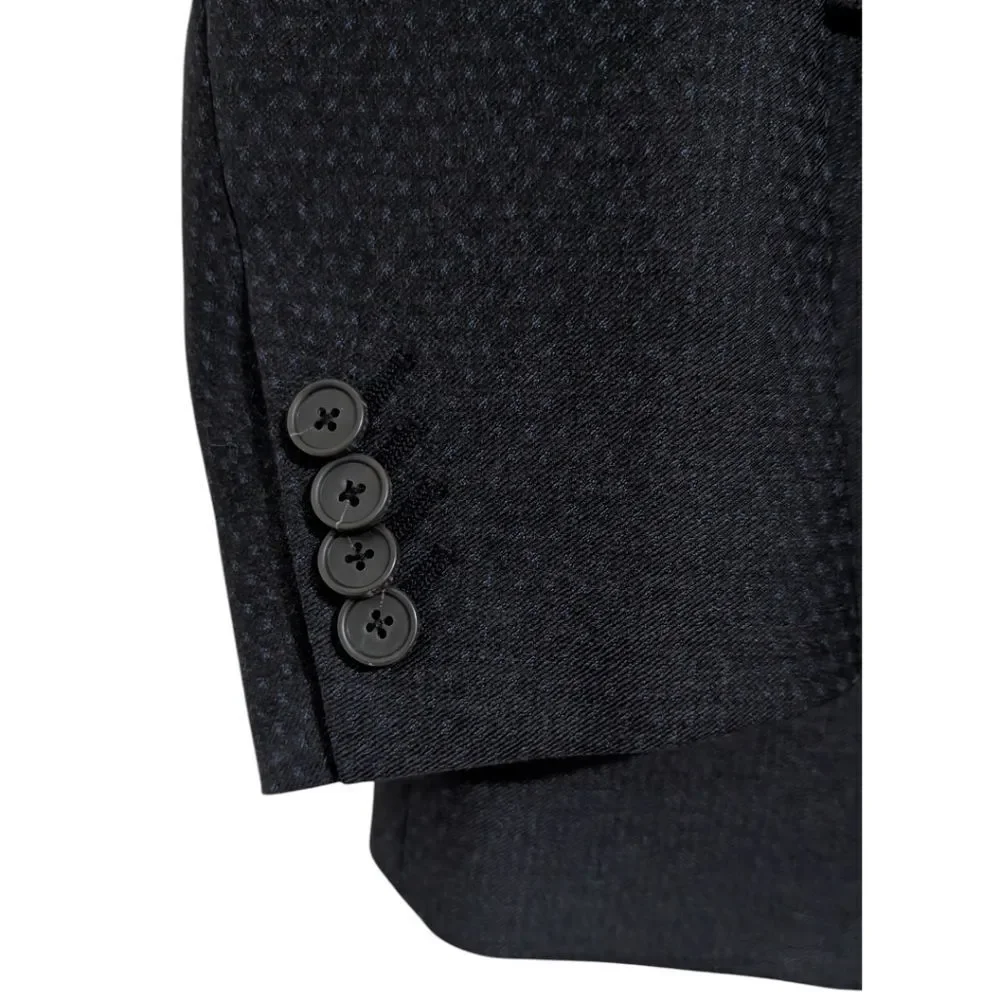 Z Zegna Mens Dark Navy/Black Micro-Pattern Wool Suit Jacket Blazer EU 46R Drop 8